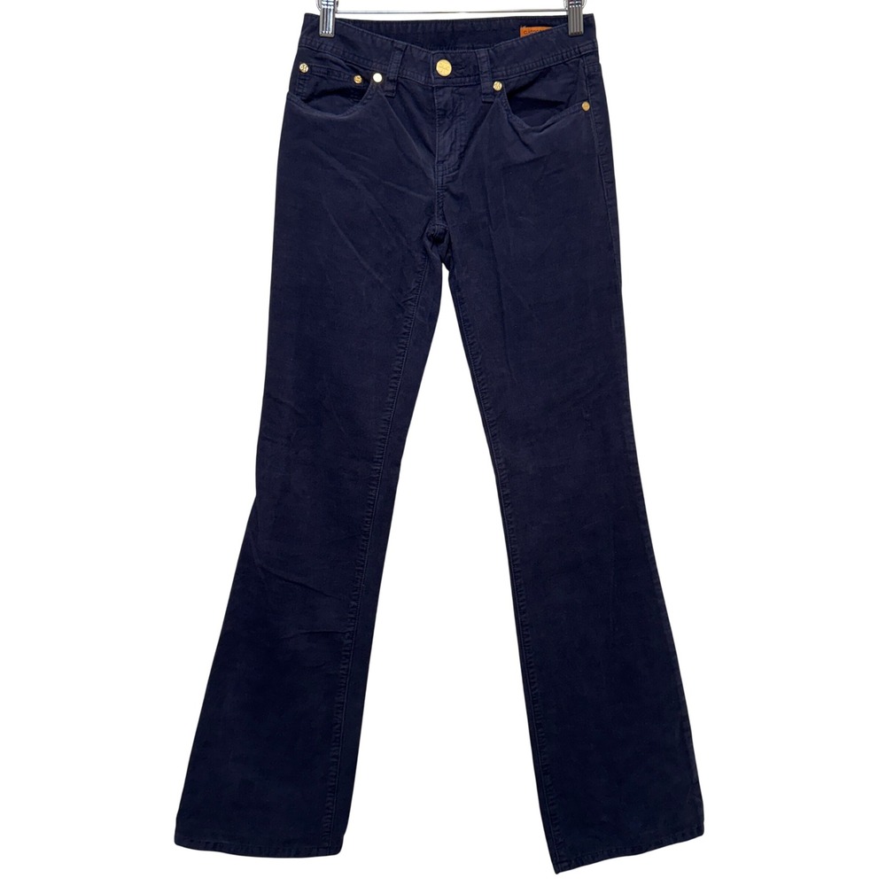 Tory Burch Classic Tory Corduroy Pants 24 Blue Bootcut Mid Rise Logo Pockets